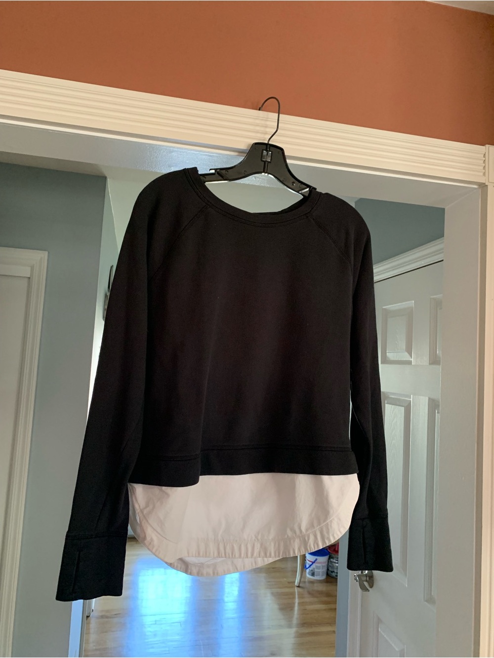 Athleta Black Pullover Sweatshirt with White Layered Hem